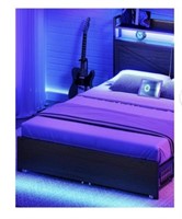 AS IS-HOOBRO Full Size LED Bed Frame with Charging