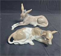 Pair of lladró porcelain figurines cow & donkey