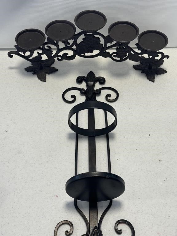2- Vintage Black Grape Iron Candle Holder and