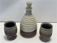 Broadstairs pottery stoneware decanter and cups