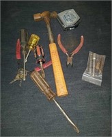 Box of various tools, screwdrivers, ball peen