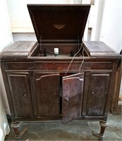 ANTIQUE VICTROLA RECORD PLAYER CABINET W SPEAKERS