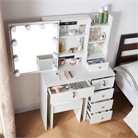 White Vanity Desk with Lights and Mirror  Makeup V