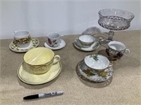 Hand painted cups/ saucer sets, 22kt gold