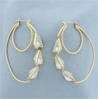 2 Inch Oversized CZ Double Hoop Earrings in 14k Ye