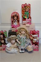 2 Porcelain Dolls & 4 Barbies
