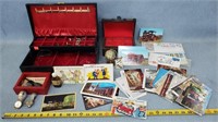 Vintage Post Cards, Jewelry Chests, Watches, &