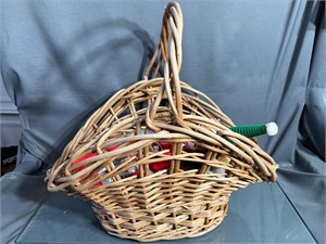 Basket With Dog Toys, Dog Sweater Size Small