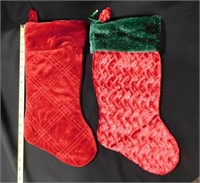 red velour and green/red velour and fur stocking