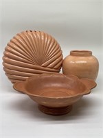 Vtg. Terra Cotta-Color Ceramic: Flat Shell Vase, +