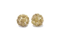 Yellow gold basket weave stud earrings