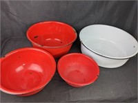 Four Enamel Wash Tubs & Bowls