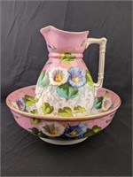 Vintage Hand-painted Ironstone Washbowl & Pitcher