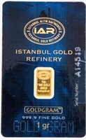 Coin 1 Gr. Gold Bar Certified Istanbul Gold Refine