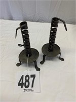 antique pair cork screw candle sticks 9 1/2"T