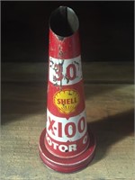 Shell X-100, 30, oil bottle tin top