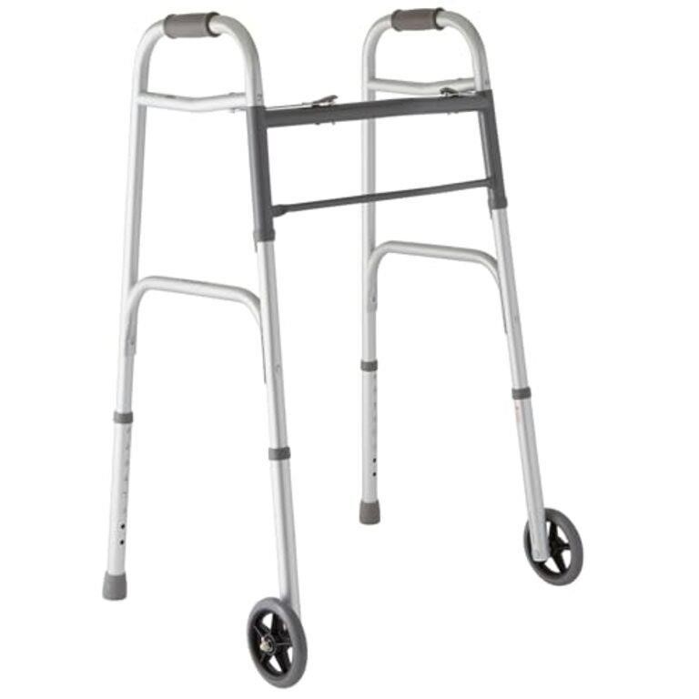 Medline Two-Button Folding Walker with Wheels,