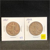 1942S & 1941 Walking Liberty Half Dollars