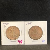 1939D & 1945 Walking Liberty Half Dollars