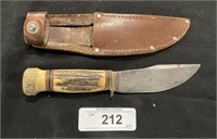 Rare Signed Marbles Hunting Knife W/ Bone Handle.