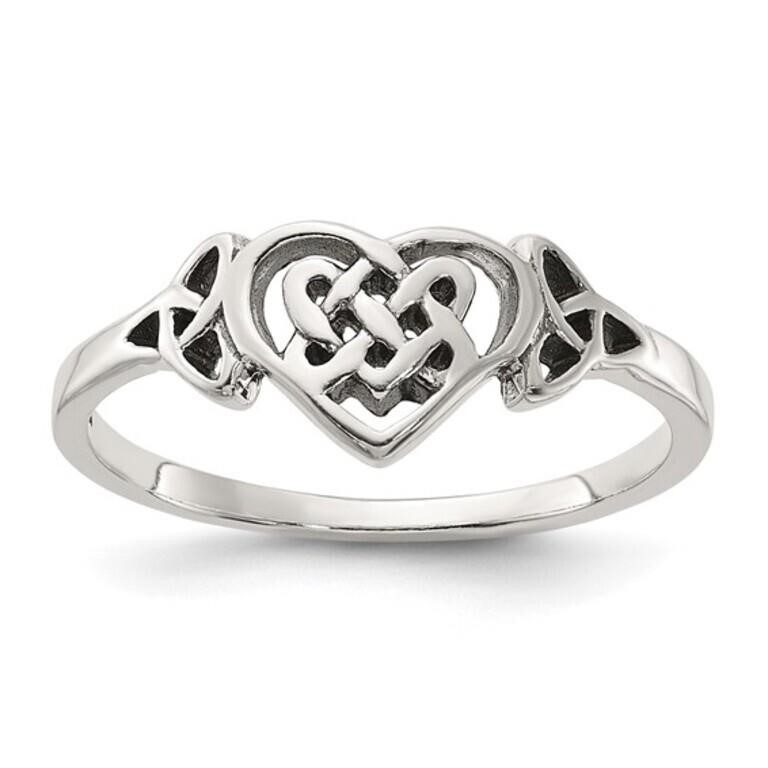Sterling Silver Antiqued Heart Celtic Knot Ring