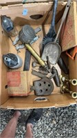 Box of tool shovels wooden wedges etc