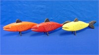 (3) Folk Art Wooden Fish By Reed Timmons