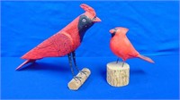 (2) Folk Art Wooden Cardinals From Nova Scotia