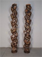 Pair of 7' 6" Heavily Carved Columns.Grapes