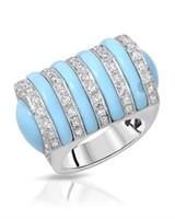 14KT White Gold 10.06ctw Turquoise and Diamond Rin