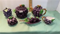 Grape pattern, salt, pepper, creamer, sugar,