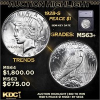 ***Auction Highlight*** 1928-s Peace Dollar 1 Grad