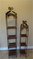 Two metal shelves with wicker shelves