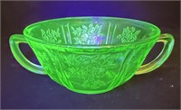 Green Depression Glass Handled Dish