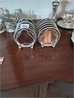 2 sets of 6 silver plate coasters and racks, no