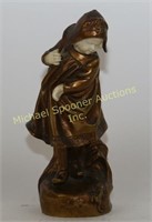 BRONZE AND IVORY DUTCH GIRL WITH FROG FIGURINE