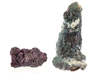 Erythrite & Malachite w/ Calcite on Quartz