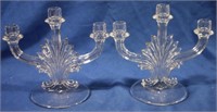 Pair Fostoria Baroque 3 light candlesticks