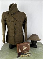 WWI WW1 US Army Doughboy Uniform Helmet Set