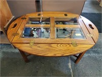 Oak Glass Top Foldable Coffee Table