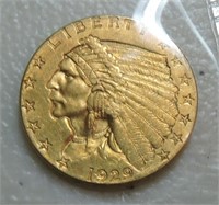 1929 $2 1/2 gold Indian AU