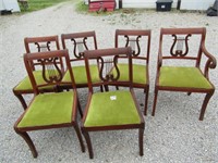 SET OF 6 HARP BACK DINING TABLE CHAIRS -1930'S