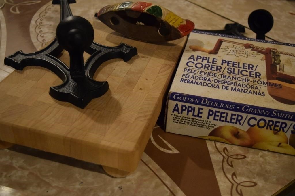 Apple Peeler, Cutting Board, Candle Holders