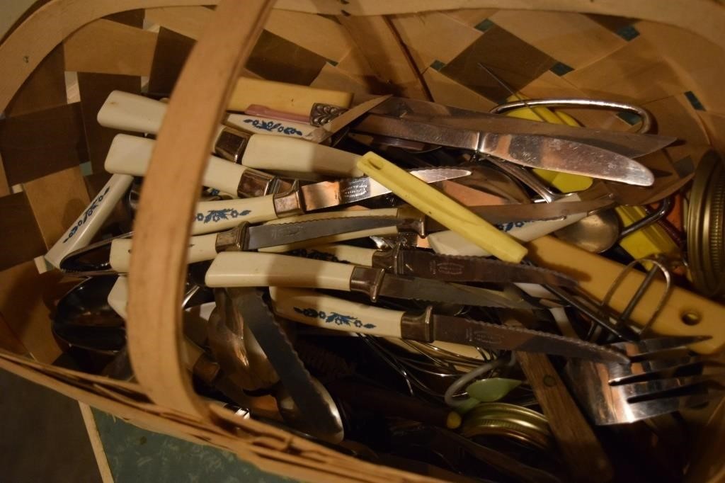 Kitchen Utensils & Silverware in Basket