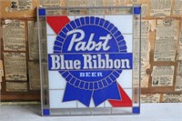 Vintage Pabst Blue Ribbon Stained Glass Pub Sign