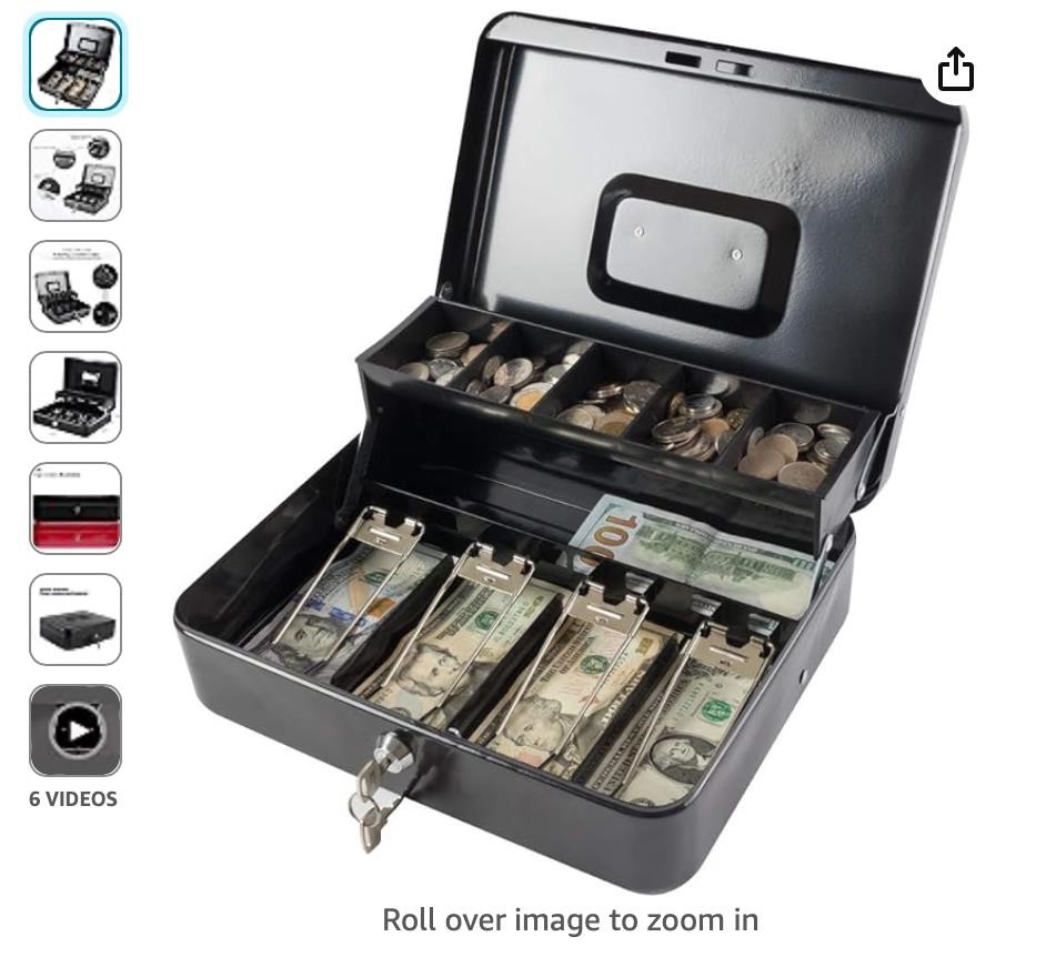 KYODOLED Locking Cash Box with Lock,Money