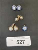 14K Gold & Sterling Wedgwood Earrings, Diamond