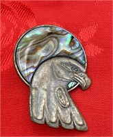 1960 Signed Handmade Eagle Bust Brooch/Pin