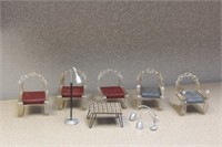 Lot of 9 vintage doll house furniture