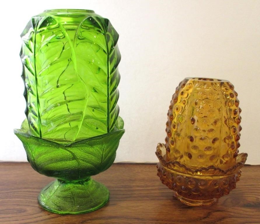 (2) Colored Glass Fairy Lamps